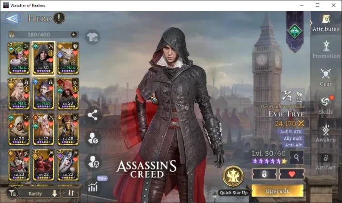GlobaL 50x|Lv 24|371K Power|4 Lord[TwinField,LayaA1,Morigan,Etc]+14Legend(4 Assasin[Ezio Della,Bayek,Evie],Etc)|TakeMail|WOR1366