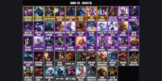 [VN] 53 skins ✨ 75 champions ✨ 58242 BE ✅ Level 80 ⚡ Dark Star Cho'Gath ⭐ Neo PAX Sivir ✨ Hextech Kassadin ✅ Star Guardian Kai'Sa