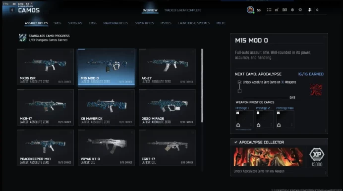 BO7 / Warzone Level 55 Account   |   4x Mastery Camos |   30 Apocalypse Camos |   480+ WZ Camos |   20 Operators |   Ranked Ready |  