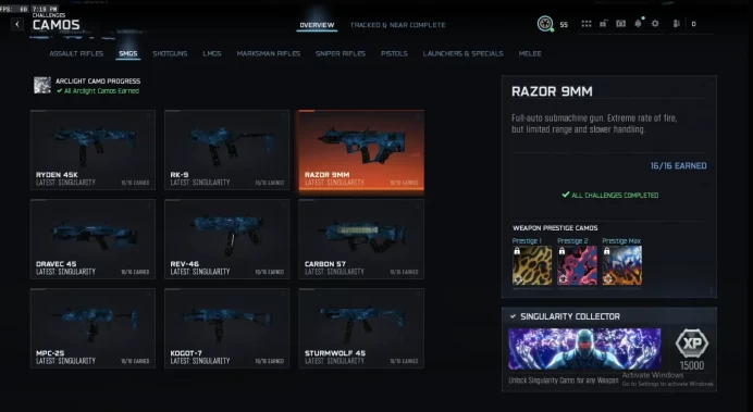  Prestige 6 /  30x Singularity Camo   440+ Camos   Level 55  / 30x Weapons Unlocked   Very Nuclear Nuke CC   10+ Operators   Full Acc