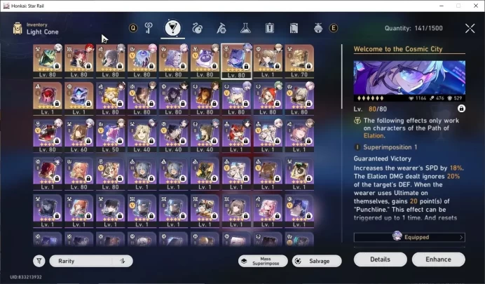 Asia|TL 70|13 Limited (SW999,Castorice)+Sign Himeko Nova,Cyrene,Sparxie,Feixiao,Evernight,DHPT Etc|Male MC|Take Mail|HSR8900