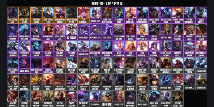 [SEA] 100 skins ✅ 162 champions ✨ 2471 BE ⚡ Level 140 ⭐ Dark Cosmic Jhin ✨ Star Guardian Jinx ✅ Omega Squad Teemo ⚡ Nightbringer Soraka