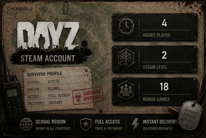 [STEAM] DayZ ACCOUNT | 4 HOURS | 18 BONUS GAMES | STEAM LVL 2 | FULL ACCESS | INSTANT DELIVERY