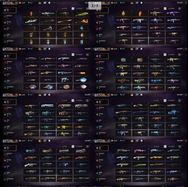 66 LvL 274 Weapon Skins 38 Mystic 72 Epics 143 Rare South America Spanish server 85 Full Sets 219 Shirts 152 Pants 24 Emote