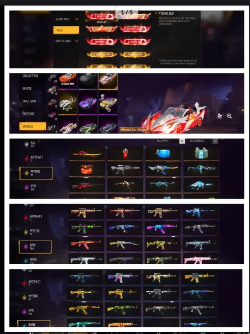 Server Latin America North LV72 | PRIME 5  | 7 HIGH EVO GUNS HIGH  | 517 WEAPON SKINS  | 229 BUNDLES  | 73 LEGENDARY EMOTES  | RAR