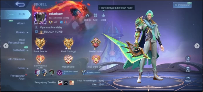 EX 379|LV 49|HERO 119|SKIN 169|EXPERT II|6 MAX EMBLEM|NATALIA COLLECTOR|VALE GAARA|LOLITA RISING|CLINT MYTHIC|LESELY MEOWKIN|GROCK VENOM|CLAUDE