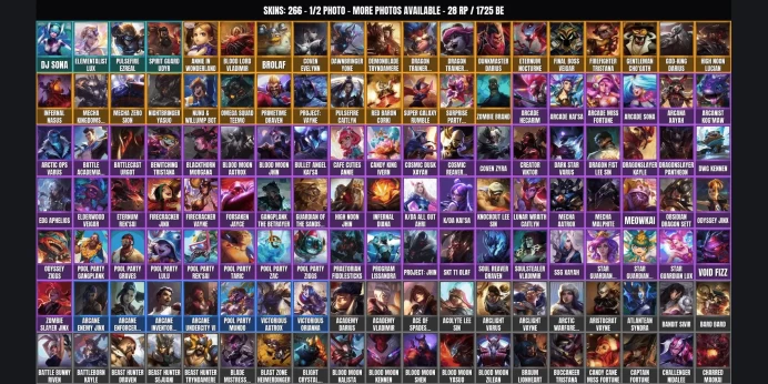 [BR] 266 skins ✨ 163 champions ⭐ 1725 BE ✨ Level 156 ✅ Pulsefire Ezreal ⚡ DJ Sona ⭐ Spirit Guard Udyr ✨ Elementalist Lux ✅ Red Baron Corki