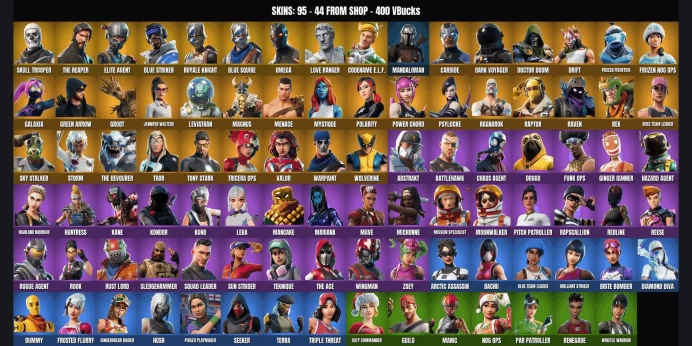 [PC/PSN/XBOX] 95 skins ✅ Skull Trooper ⚡ Leviathan Axe ⭐ Candy Axe ✨ The Reaper ✅ Take The L ⚡ Blue Squire ⭐ Elite Agent ✨ Omega ✅ Blue Striker
