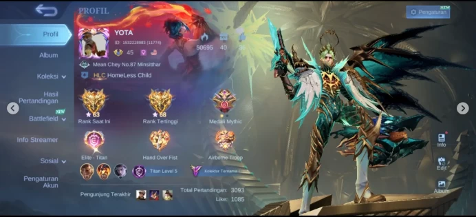 RC730|LV 45|HERO 107|SKIN 235|RENOWNED I|ALL EMBLEM MAX|THAMUZ NEXUS SEA|JULIAN ITACHI|CHOU SAINT GOLD|FREDRINN NEOBEAST|LESLEY ASPIRANTS|GRANGE