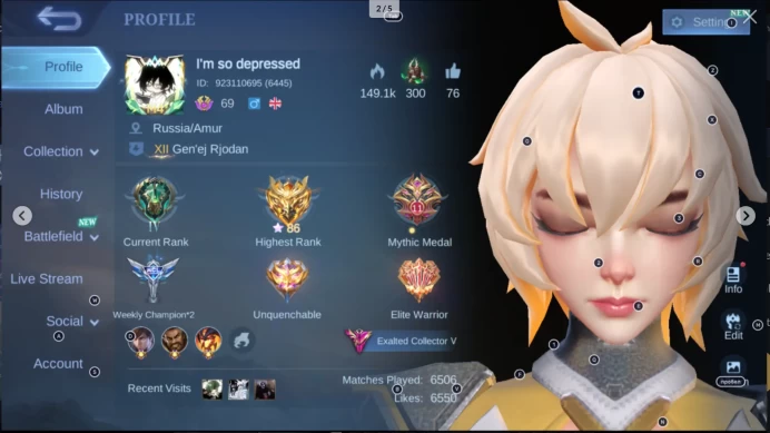 Highest Rank Mythic 86 ; 11.11 Gusion; Transformers X.Borg, Roger; KOF Guinevere