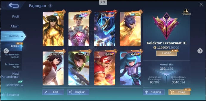 EC353|LV 83|HERO 132|SKIN 369|EXALTED III|GUSION LEGEND|3 KOF (PAQUITO)|2 TRAMSFORMERS(ROGER,ALDOUS)|2 SAINT GOLD (CHOU,VALIR)|2 ATTACK ON TITAN