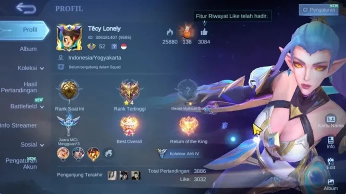 Hero 114|Skin 147|KOF(Karina),Zodiac(Karina),Dragon Tamer(Ling),Naruto(Vale),4 Epic,Venom(Angela),Etc|Take Mail|MLBB2526