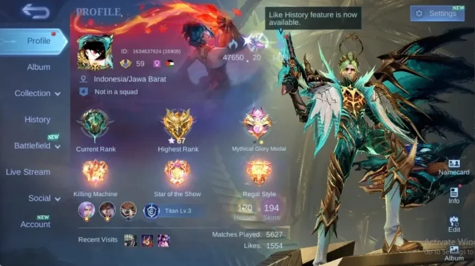 Global|194S|Renowned|PRIME Granger,DragonTamer Ling Kimmy,SABER Freya Jonhson Saber,etc| ML3129B
