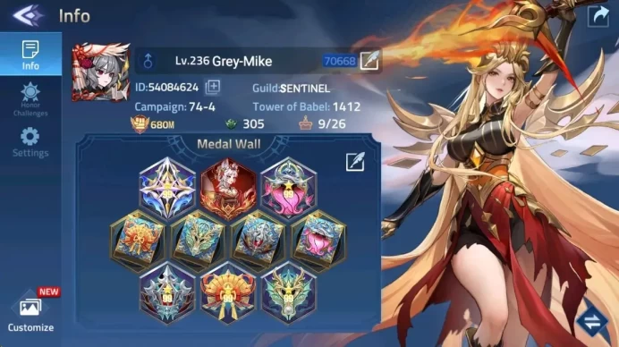 Global 70xx|Lv.236|680m Power|Camp 74-4|Vip 10|6 Nexus|40 Awaken|13 UR|[Yuri Collab WoR]|6 Epic Skin|37 Elite|Check SS MLA168B