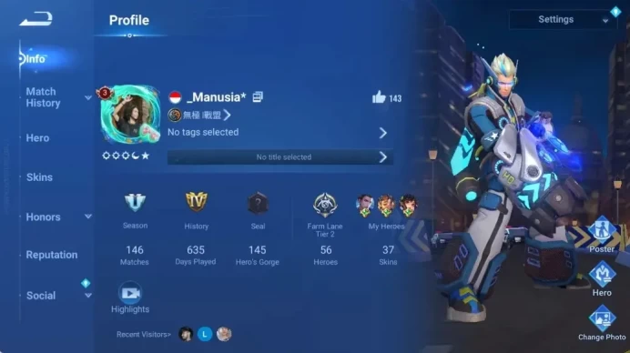 Global|56H 37S|HonorPass On|Legend:Zilong&Di Renjie|5 Epic Skin|Check SS HOK949B