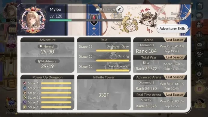 Global|FullEX7(MeliaTC1,Rosie,Juri,FaiTC2,GelindusTC2)|43 TC6(Dellons,Silvesta,Etc.)|20k Ruby|Fuse 170/200|Netmarble|7KR087B
