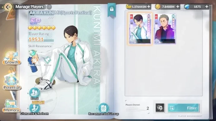 SEA |Lv 32|2 SP Player (Akira Kunimi +Memo, Ginjima Cleanup)|5 SSR (Ryunosuke R2,Aran,Akaashi,Etc)|Log Google|Check SS|HFH1099