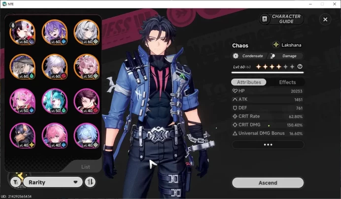 GLOBAL SEA|HL 44|TL 31|8 S-Class 4 Limit[ChaosA2,Lacrimosa,Hotori]+Glider,Nanally|2 S-Class CharBox|Female MC+Skin|Email|NTE1564