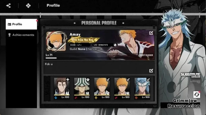 Nuverse SEA |Lv.71|9 SSR 8 Sign(Ichigo B1,Aizen B1,IchigoDZ B1,Urahara B1,Byakuya B1,Komamura B1,Etc)+Stamp|Log google| BSR197B