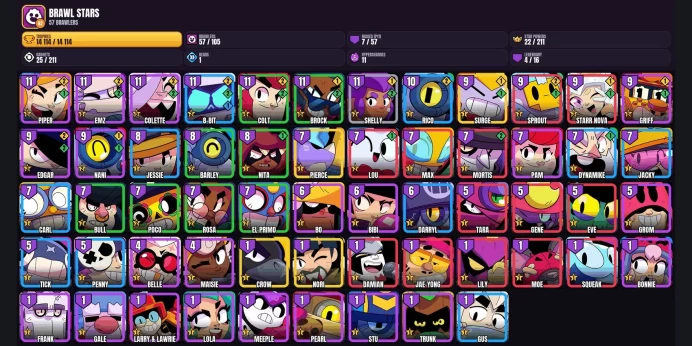 【Android/iOS】 57 BRAWLERS ✅ 7 MAXED ⚡ 4 LEGENDARY ⭐ 14114 TROPHIES ✨ NORI ✅ SURGE ⚡ PIERCE ⭐ CROW ✨ COLT ✅ PIPER ⚡ BROCK ⭐ EMZ ✨ GRIFF ✅ COLETTE