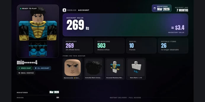 ✨ 503 Robux Spent ✅ 2026 Reg ⚡ Age 21+ ⭐ Voice Chat ✨ 26 Offsale Items