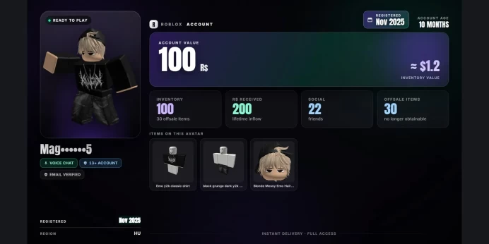 ✅ 200 Robux Spent ⏳ 2025 Reg ⚡ Age 13+ ⭐ Voice Chat ✨ 30 Offsale Items