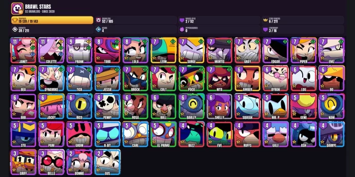 【Android/iOS】 52 BRAWLERS ⭐ 2 MAXED ✨ 3 LEGENDARY ✅ 19139 TROPHIES ⚡ AMBER ⭐ SURGE ✨ LEON ✅ JANET ⚡ COLETTE ⭐ TARA ✨ LOLA ✅ PIPER ⚡ EDGAR