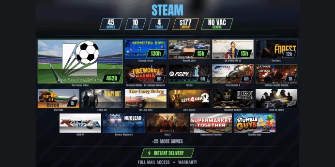 【45 Games✅$177】 BeamNG.drive, Buckshot Roulette, Pro Soccer Online, Geometry Dash, EA SPORTS FIFA 23, The Forest