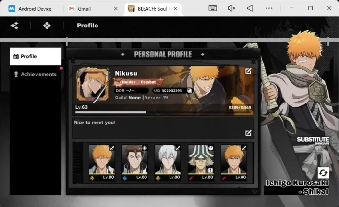 Nuverse SEA|Lv.63| 7 SSR 7 Sign(Ichigo Bankai,TosenB2,Kuchiki,UruharaB1,Gin,Aizen,IchigoDZ)+Sign+Stamp|Log Google| BSR096B