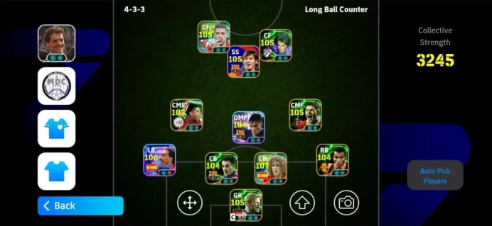 3245 Collective Strength | Only Konami | 107 Puyol - Messi - 105 Suarez | 105 Batistuta - Gerrard | 105 Kahn - Cafu | Meta Team