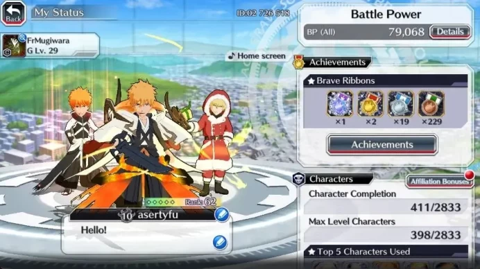 Global | 79K BP+20K Orb+208M Coins|(Ichigo,Gremmy,Grimmjow)|Fresh All Story| KlabID|Check SS BBS782Z
