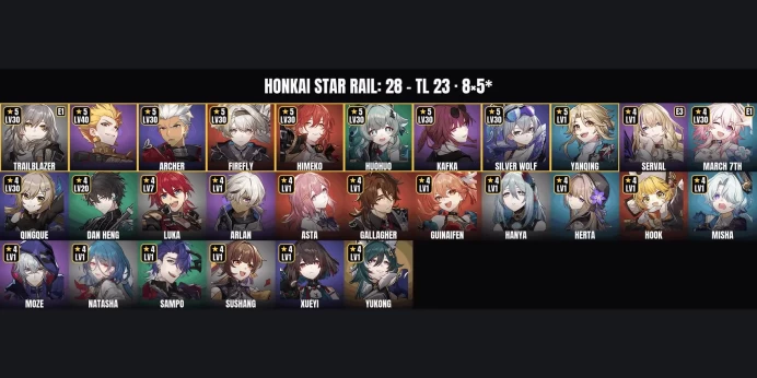 [ALL DEVICES] [Asia] TL 23 ✨ 28 Characters ✅ 8 5-Star ⚡ Gilgamesh ⭐ Firefly ✨ Huohuo ✅ Archer ⚡ Silver Wolf ⭐ Kafka ✨ Himeko ✅ Yanqing