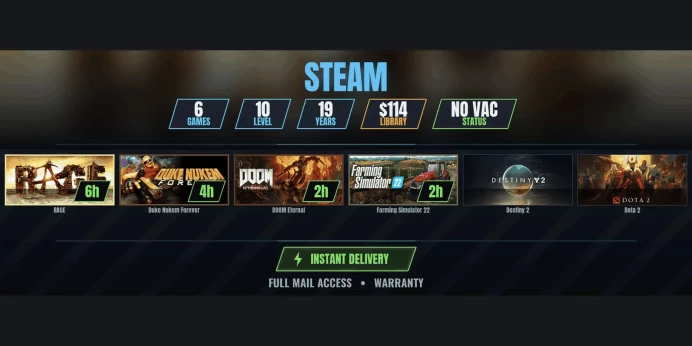 【6 Games✨$114】 Farming Simulator 22, RAGE, Duke Nukem Forever, DOOM Eternal, Destiny 2