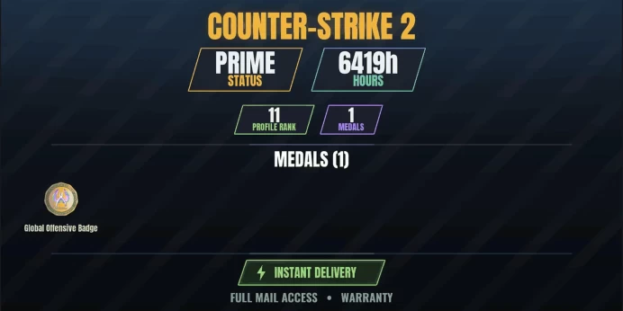 【3 Games】【CS2 Prime Premier⚡6419h⭐11 LVL】 Global Offensive Badge