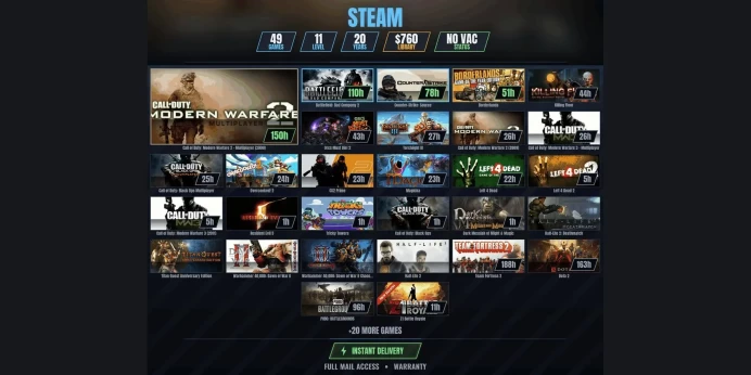 【49 Games✨$754】【CS2 PRIME】 Overcooked! 2, Call of Duty: Black Ops, Battlefield: Bad Company 2, Borderlands, Killing Floor, Orcs Must Die! 2