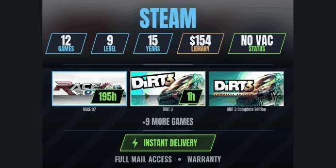 【12 Games✨$155】 RACE 07, DiRT 3, DiRT 3 Complete Edition