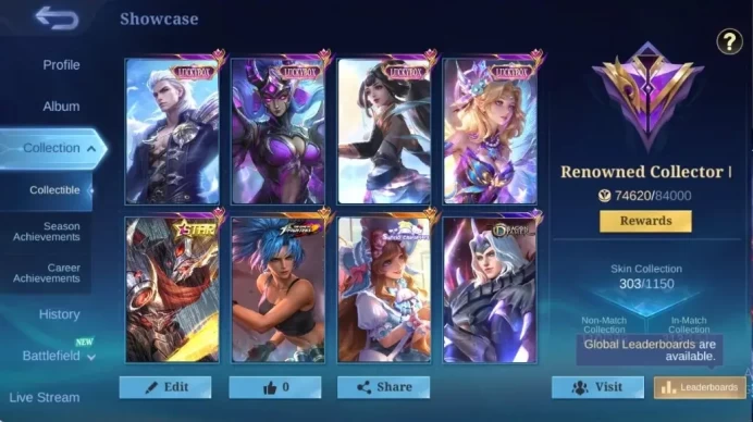 Global|303S|Renowned|LuckyBox Alucard karina Guinevere Lunox,Annual Hayabusa,Sanrio Floryn,KOF Karina,etc| ML3185B