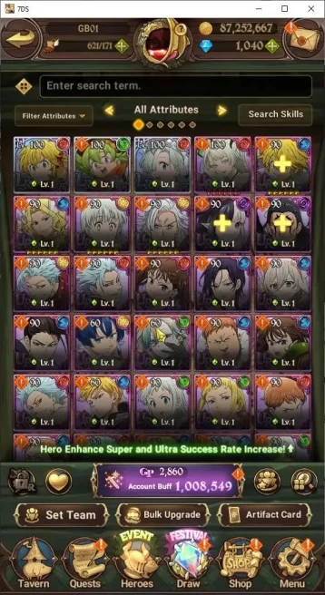 Global|1M Power|1000+Diamonds|Starter|3LR+6UR (Gawain,Lancelot,DK Meliodas,Thor,and etc)|Story Ch6|CodeOnly(SDS843Z)