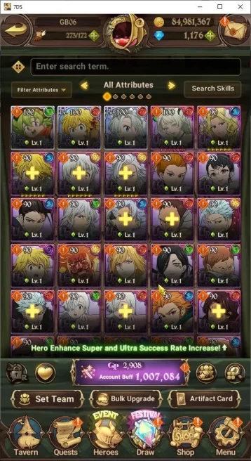 Global|1M Power|1100+ Diamonds|3LR+6UR(Gawain,EliMeli,Lancelot,Thor)|Story CH6|CodeOnly(SDS845Z)