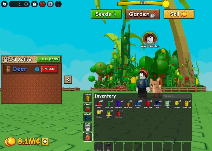 ROBLOX6921 // ACCOUNT WITH 8K SHEKELS / 1,515 PLANT SEEDS / + 100 DAYS OF INACTIVITY /LARGE GARDEN
