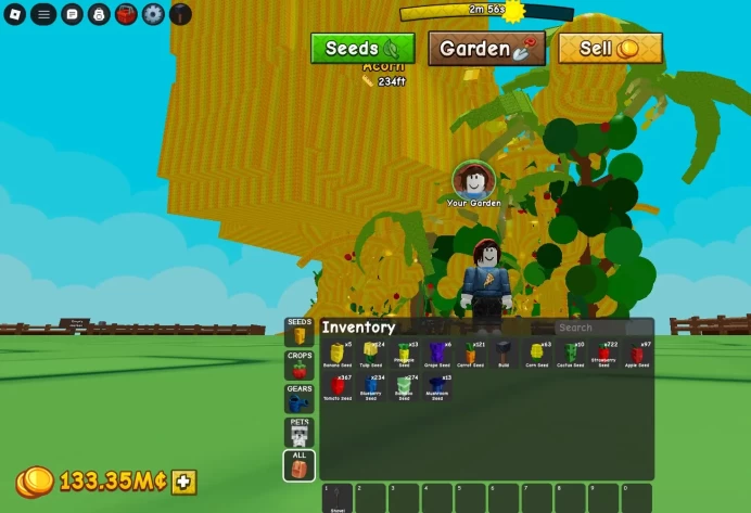 ROBLOX6922 // ACCOUNT WITH 133 KK SHEKELS / 2040 PLANT SEEDS / + 100 DAYS OF REST /BIG GARDEN