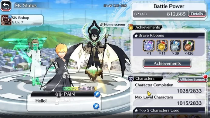 Global | 812 BP +51K Orb | End Game | Ichigo TYBW:Revined | Robert,Gremmy TYBW25 | Ulquiorra 11th | Rukia 10th |KlabID|SS BBS1126B