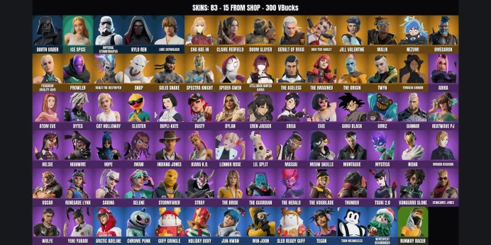 [PC] 83 skins ✅ Darth Vader ⚡ Twyn ⭐ Nezumi ✨ The Ageless ✅ Malik ⚡ Spectra Knight ⭐ Renzo the Destroyer ✨ The Imagined ✅ Snap ⚡ The Origin