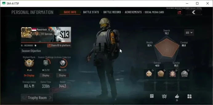 Mobile |LV 30| SV 80,4M | CV 21,7M | Exclusive H416,Squire VSS | P AKM,ETC | Combat Knife,Crowbar | 1 Name Change | SS AB867B