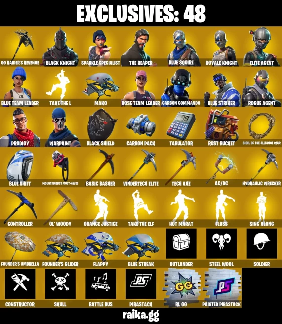 53 SKINS | OG RAIDERS RAIDER'S REVENGE BLACK AND GOLD STYLE | BLACK KNIGHT | SPARKLE SPECIALIST | BLUE SQUIRE | ROYALE KNIGHT | ELITE AGENT