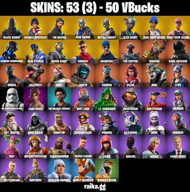 53 SKINS | OG RAIDERS RAIDER'S REVENGE BLACK AND GOLD STYLE | BLACK KNIGHT | SPARKLE SPECIALIST | BLUE SQUIRE | ROYALE KNIGHT | ELITE AGENT