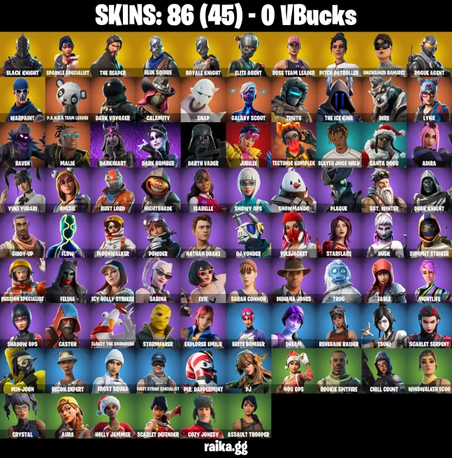 86 SKINS | OG RAIDERS RAIDER'S REVENGE BLACK AND GOLD | BLACK KNIGHT | UNCHAINED RAMIREZ | LEVIATHAN AXE | FLOSS | BLUE SQUIRE | ROYALE KNIGHT