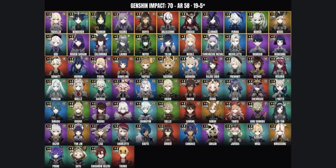 [ALL DEVICES] [Europe] AR 58 ✨ 70 Characters ✅ 19 5-Star ⚡ Chasca ⭐ Arlecchino ✨ Navia ✅ Furina ⚡ Nahida ⭐ Raiden Shogun ✨ Qiqi ✅ Clorinde