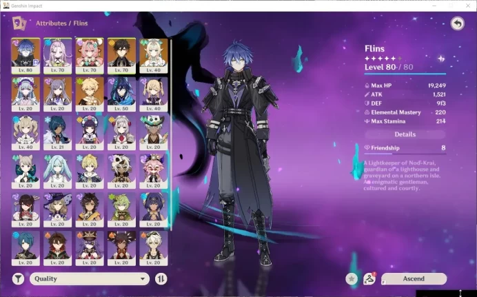ASIA|AR 46|4 Limited [Vesna,Flins,Zhongli,Varesa]+Mizuki,Keqing|QA Liyue|Check ss|TakeMail(GI1560Z)