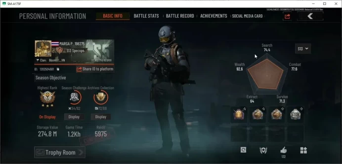 Mobile|LV 30|SV 274,8M|CV 230,6M|8 Exclusive Arena FAL,MG H416,Fruit AR57,GJ AN-94,Squire VSS,Etc| T7 Thermal |3 Melee| AB870B